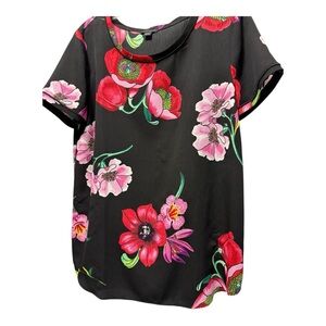 Ann Taylor Black Top with Red and Pink Floral Design This is a statement piece M